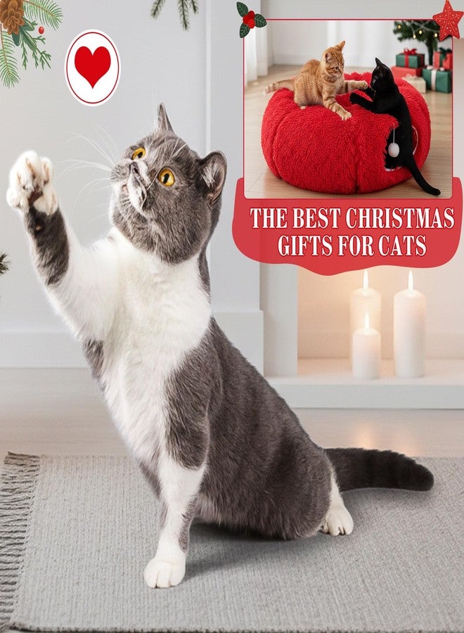 SilTriangle Cat Tunnel with Cat Bed for Indoor Cats Large Soft Plush Donut Tunnel Multifunctional 36 Circle Donut Tube Bed with Central Mat for Cats Puppy Rabbit Kitten Gifts(Red) - Image 5